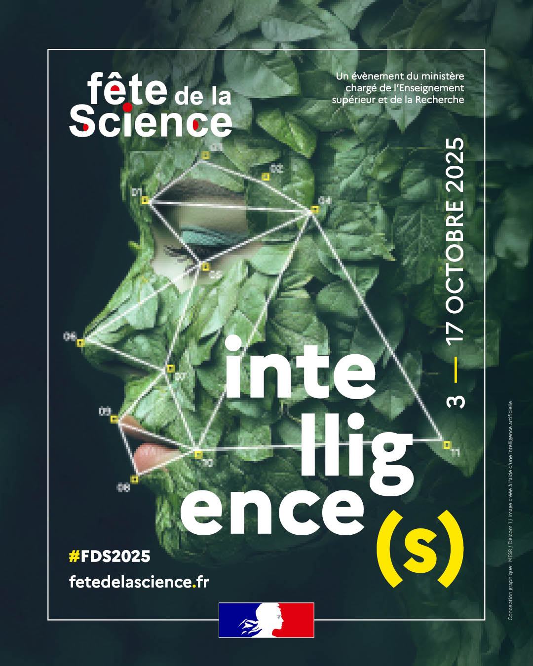 Affiche officielle de la Fête de la science 2025 en Polynésie française, placée sous le signe des “Intelligences”.