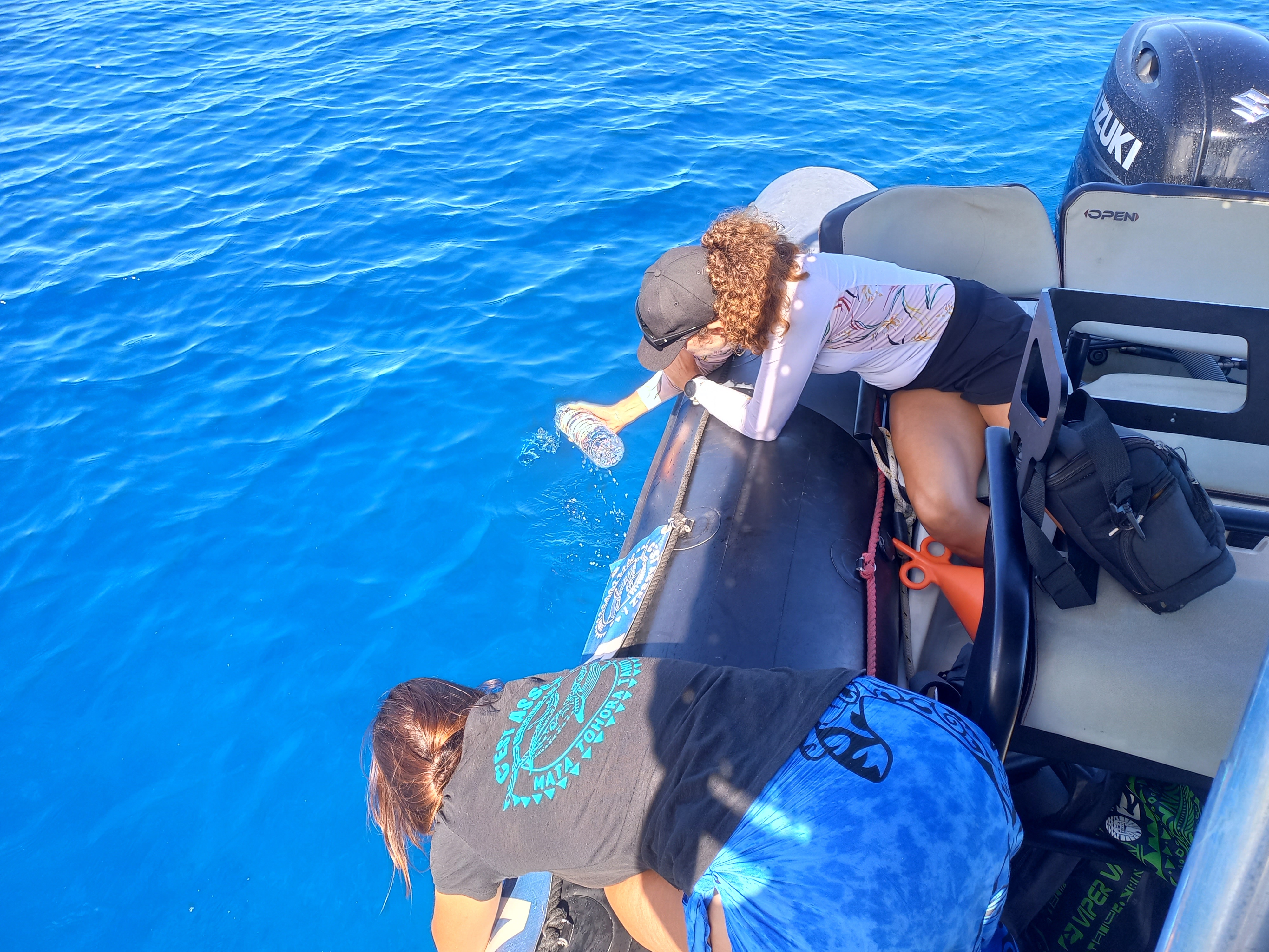 Prélèvement d’eau de mer pour récolter des échantillons d’ADN.