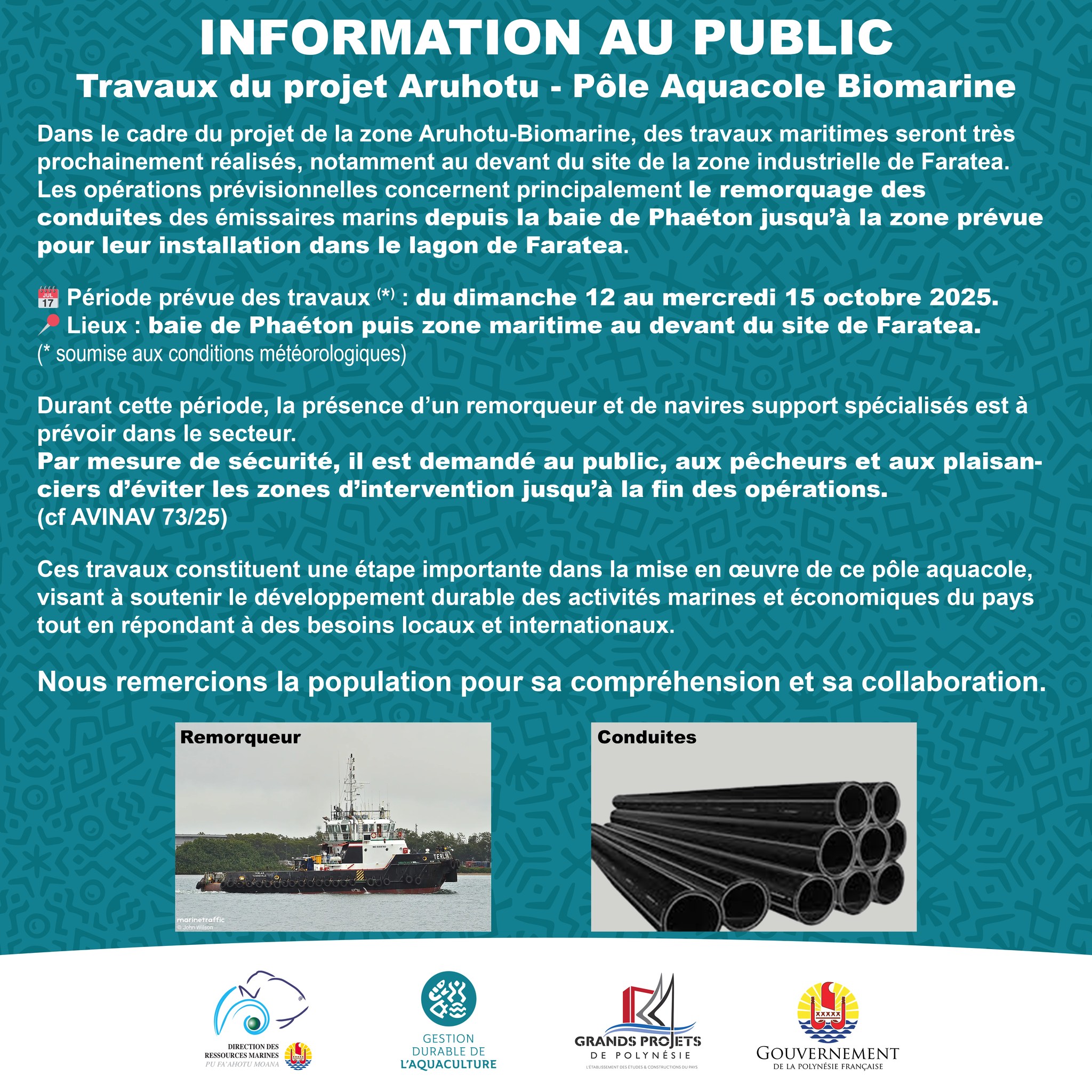 Zone biomarine : transfert des conduites de Phaëton vers Faratea