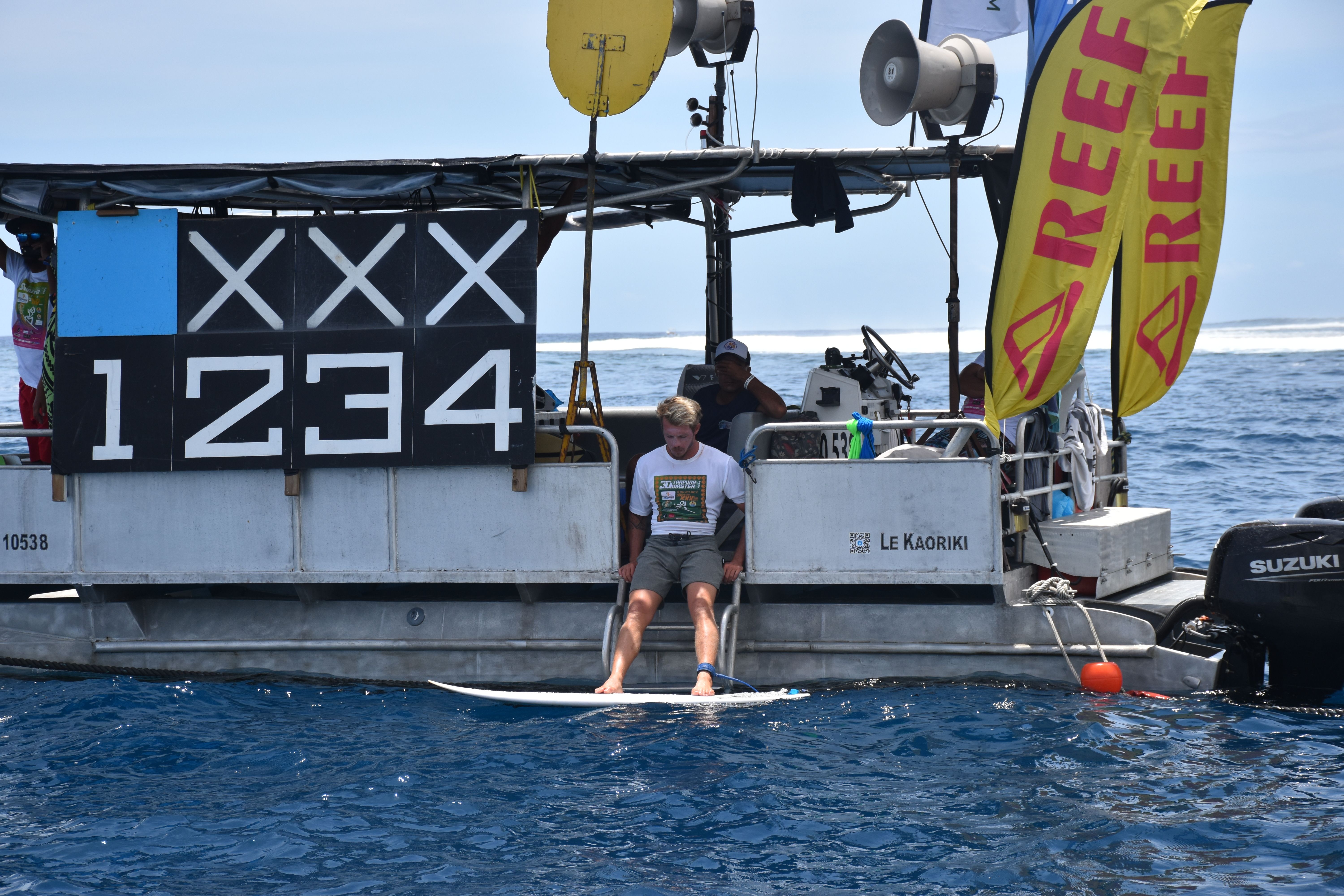 Remy Mallet en plein échauffement sur le bateau relai avant sa finale.