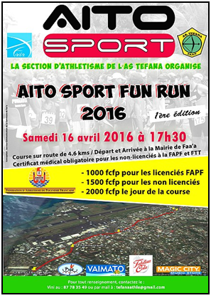 Faa'a: Aito sport fun run - Perturbation circulation route Nelson Mandela le samedi 16 avril