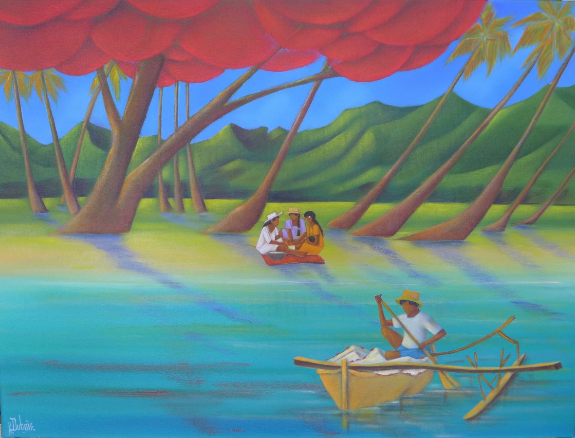 Les scènes de vie quotidiennes captées par l'artiste reflètent son amour pour le fenua.