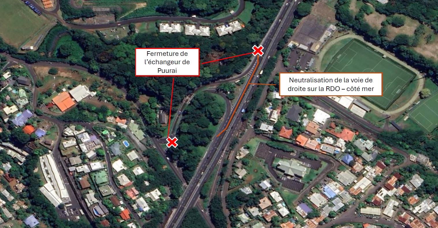 Travaux nocturnes sur la RT5 à l’échangeur de Puurai pendant deux semaines