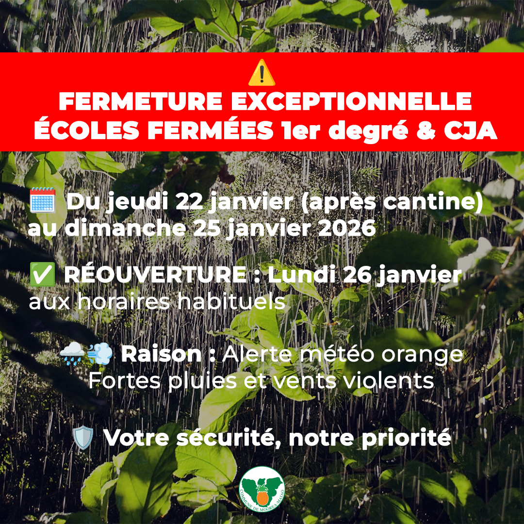 ​Moorea ferme ses établissements scolaires du 1er degrés et le CJA