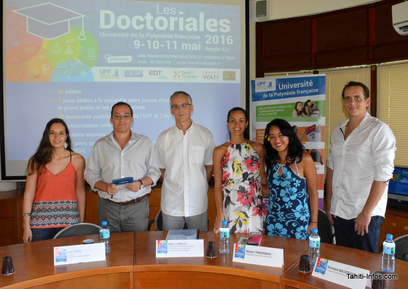 C'est la huitième édition des Doctoriales, elles auront lieu de lundi à mercredi prochains dès 9h en amphi A3. (sur la photo, Oihana Latchere, Eric Conte, Alban Gabillon, Heitiare Tribondeau, KamakeaBalderanis et Xavier Talarmain