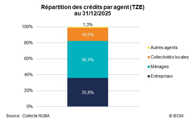 Répartition des crédits entre les entreprises, les ménages et les collectivités locales (Crédit : IEOM).