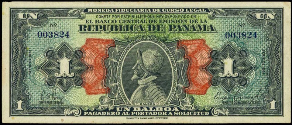 Un billet de banque de 1 balboa, émis par la République du Panama. Le balboa vaut aujourd’hui 105 Fcfp.