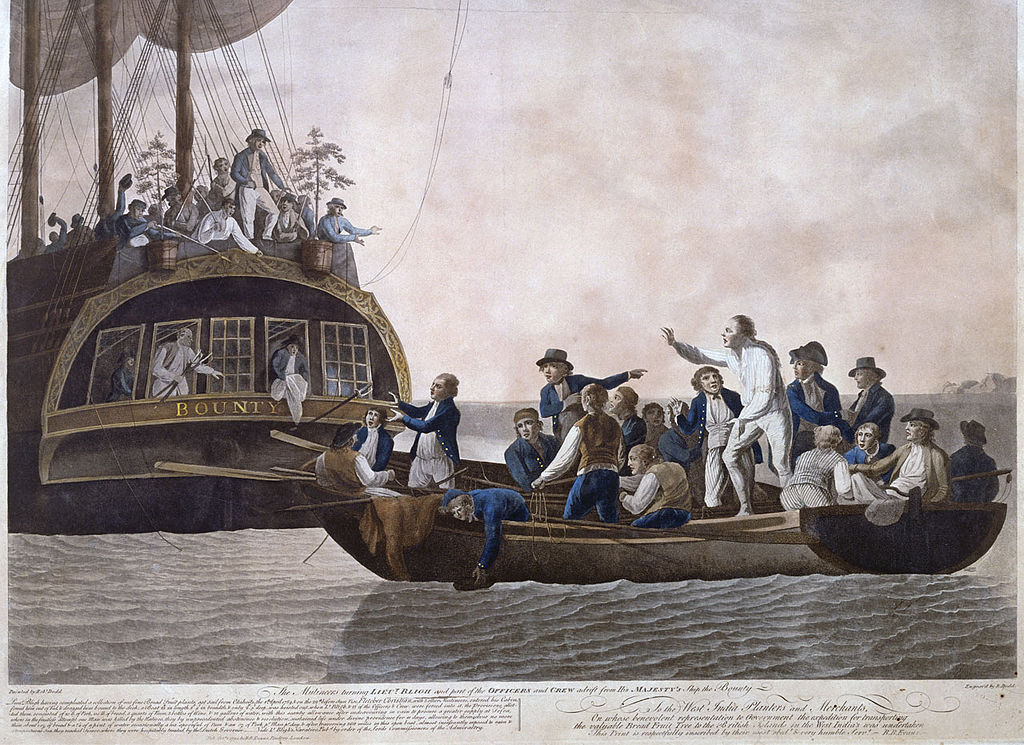7 La plus célèbre gravure de la mutinerie de la HMS Bounty, lorsque Bligh et ses fidèles sont abandonnés en pleine mer, au large des Tonga.