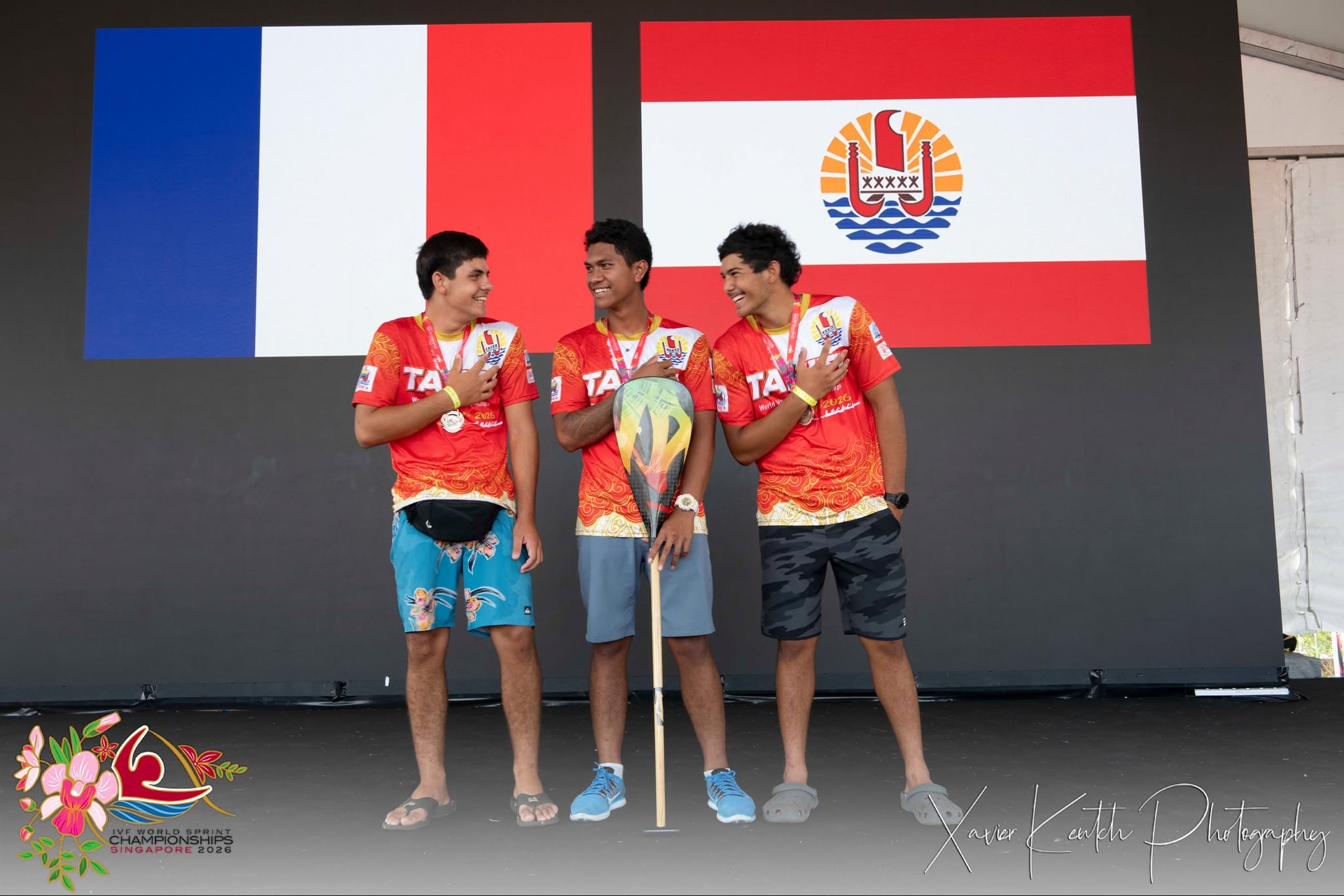 Le podium des cadets en V1 avec Moana Jeandel, Pierre Tevaerai et Kanzen Rey. @Xavier Kertch photography