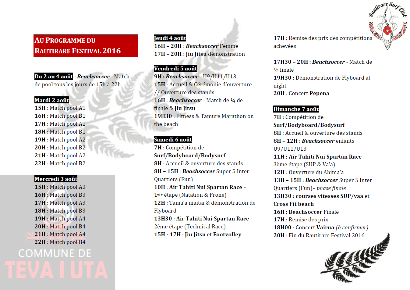 A ne pas rater – Michel Bourez : La sixième édition du Rautirare Festival à Mataiea