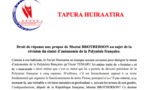 Statut: Droit de réponse du Tapura à Moeatai Brotherson