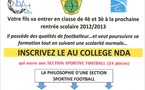Ouverture d’une section football à NDA