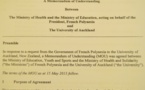 Signature d’un Memorandum of Understanding entre le gouvernement et l’Université d’Auckland pour la formation médicale d’étudiants polynésiens