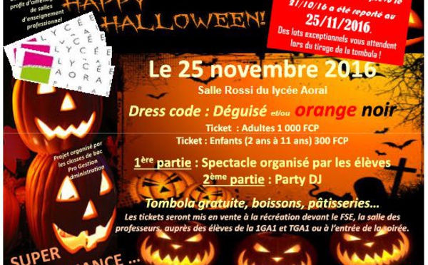 La soirée Halloween du lycée Aorai reportée au 25 novembre