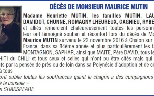 Décès de monsieur Maurice MUTIN