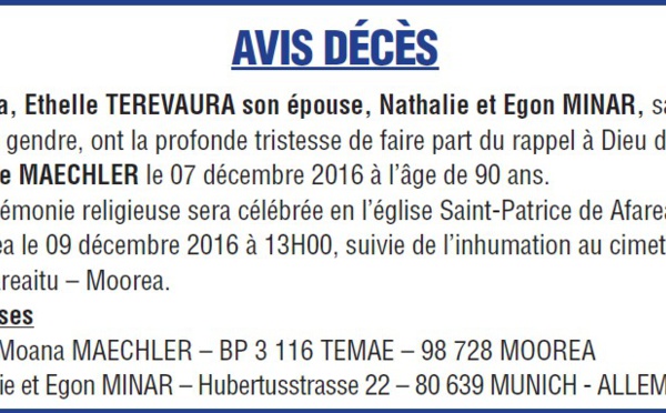 Décès de Monsieur Jacque MAECHLER
