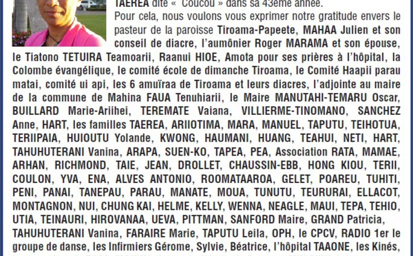 Avis de remerciements familles TAEREA