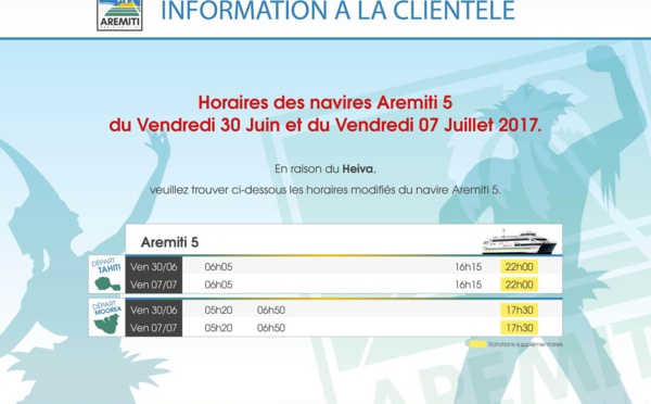 Aremiti : Des horaires spéciaux pour le Heiva