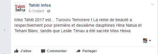 Election de Miss Tahiti 2017 : piratage de notre compte Facebook