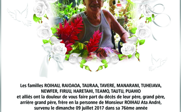 Décès de Monsieur ROIHAU Ata André