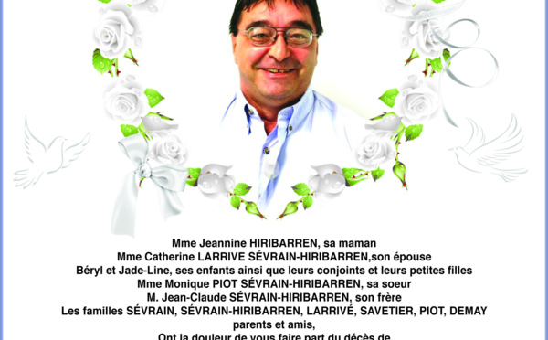 Décès de Monsieur Jackie SEVRAIN-HIRIBARREN