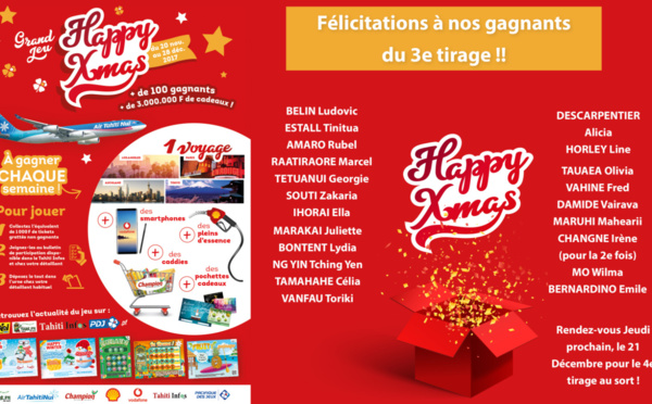 Résultats du 3e tirage du jeu concours Happy XMAS !