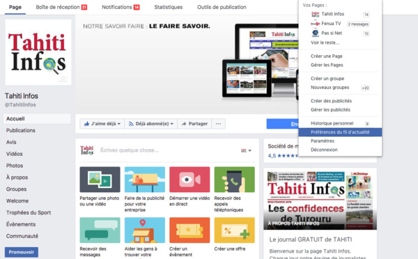 Nouveau fil d'actualité Facebook: préferez Tahiti Infos!