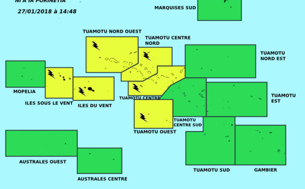 La Société et l'Ouest des Tuamotu en vigilance jaune