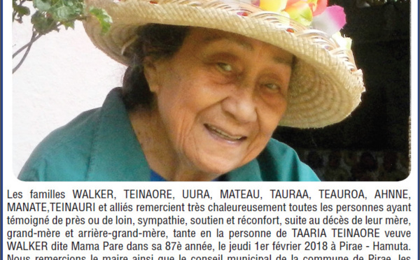 Avis de remerciements Famille WALKER