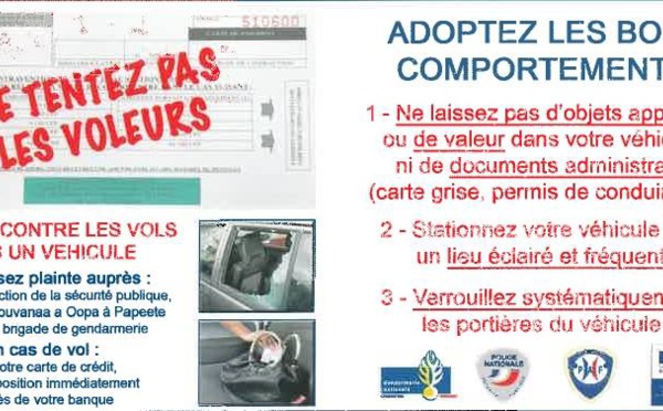 Série de vols dans des véhicules à Paea : soyez vigilants