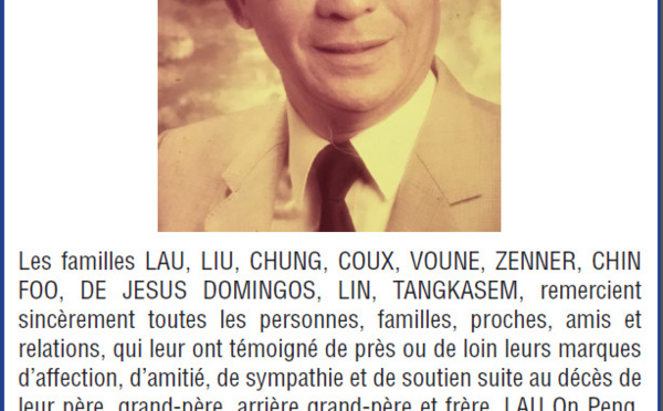 Avis de remerciements Famille LAU