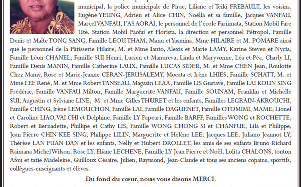 Avis de remerciements Famille LHIES