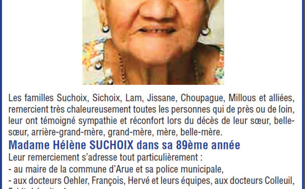 Avis de remerciements Famille SUCHOIX