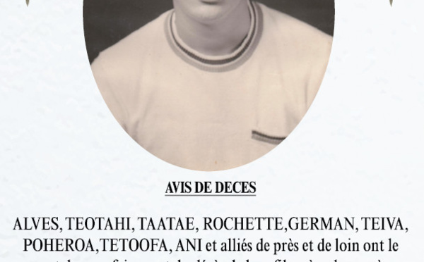 Décès de Monsieur Lindey ALVES