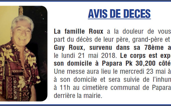Décès de Monsieur Guy ROUX