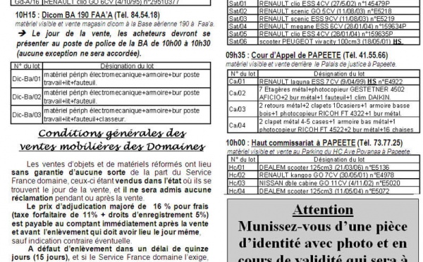 Vente aux enchères publiques du Haut-commmissariat