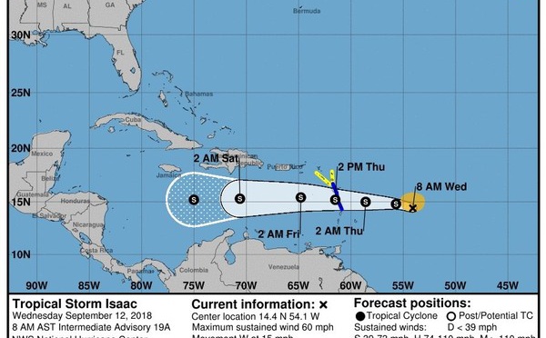 Alerte orange cyclonique déclenchée aux Antilles à l'approche de la tempête Isaac