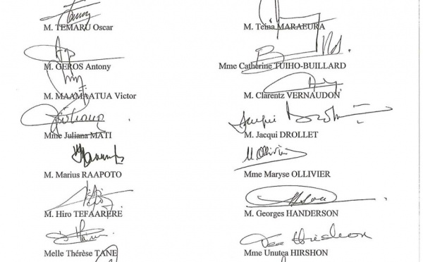 Le texte de la motion de défiance déposée à l'encontre du gouvernement de la Polynésie