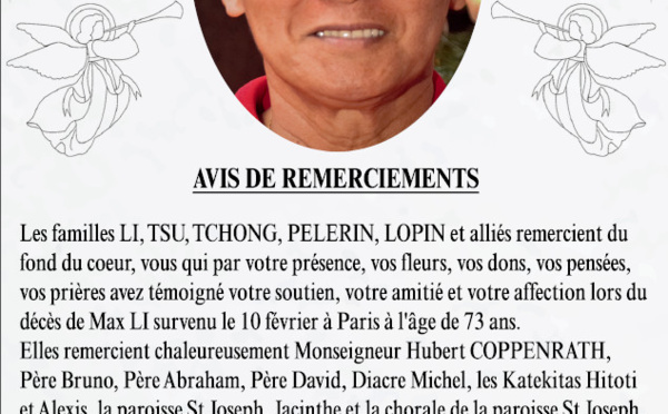 Avis de remerciements Famille LI