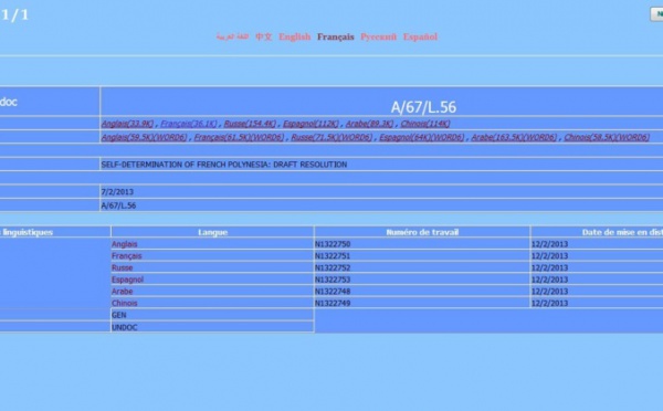 La résolution polynésienne publiée officiellement par l’ONU depuis mardi