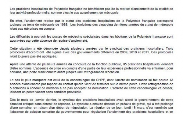 Les praticiens hospitaliers de la Polynésie française en grève