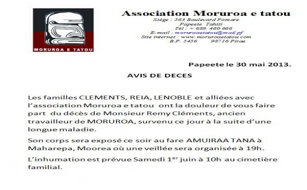 Avis de décès Rémy Cléments