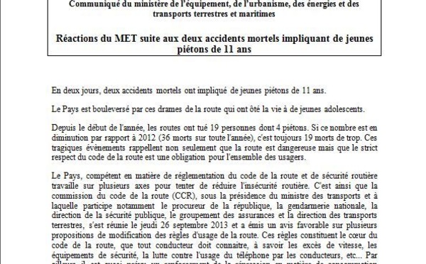 Le Ministère des transports réagit suite aux deux accidents mortels impliquant de jeunes piétons de 11 ans
