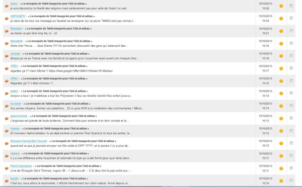 Modération des commentaires sur l'article traitant de la mosquée