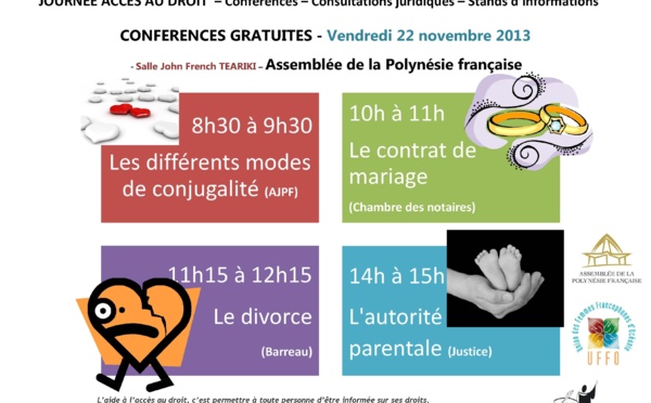 Journée accès au droit, vendredi 22 novembre à l'Assemblée de Polynésie Française