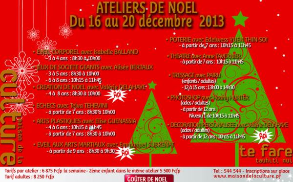 Maison de la Culture: Inscription aux ateliers de Noël