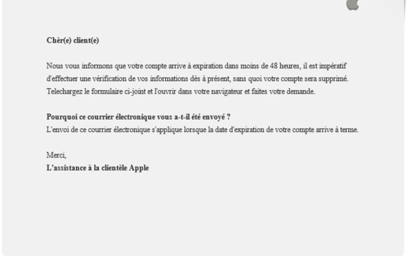 Alerte phishing pour les utilisateurs d'Apple