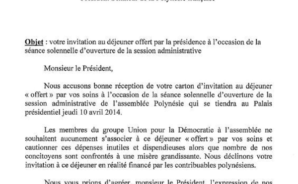 Séance solennelle de l'Assemblée: l'UPLD refuse l'invitation à déjeuner offerte par la Présidence