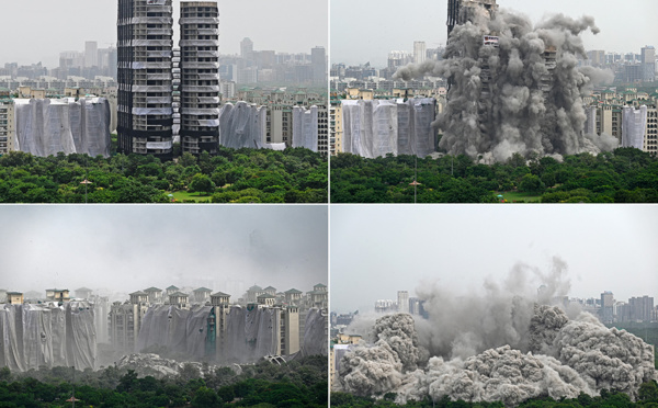 Inde: deux immeubles de 100 mètres détruits dans la banlieue de Delhi