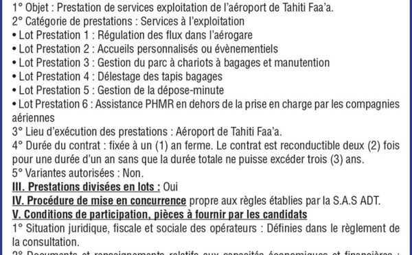 L'Aéroport de Tahiti vous informe de l'appel public à la concurrence sur la prestation de services exploitation de l'aéroport de Tahiti